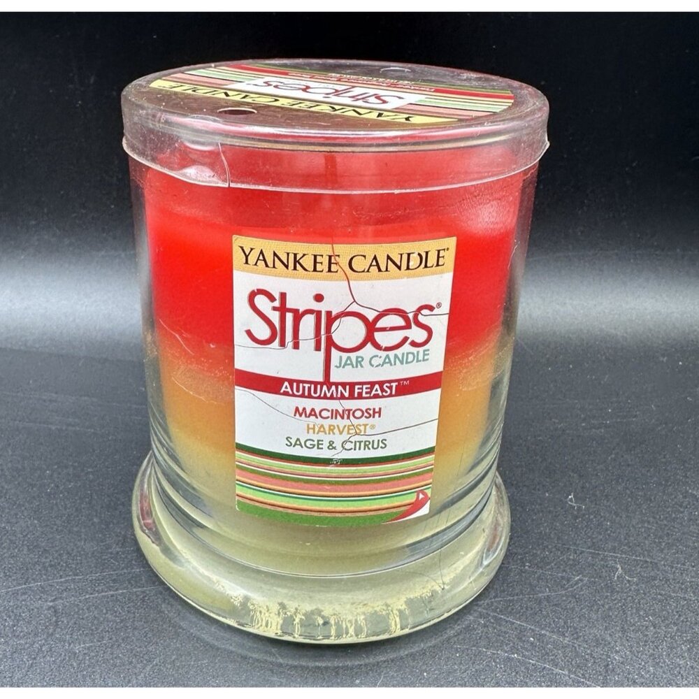 Yankee Candle Stripes Autumn Feast Jar Candle 8.5oz Rare Discontinued Fall Scent